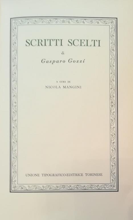 Scritti Scelti - Gaspare Gozzi - copertina