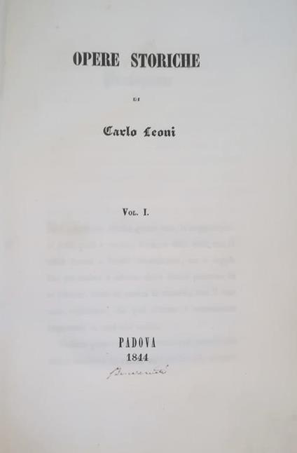 Opere Storiche Di Carlo Leoni - Carlo Leoni - copertina