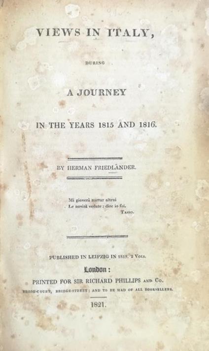 Views In Italy, During A Journey In The Years 1815 And 1816 - copertina