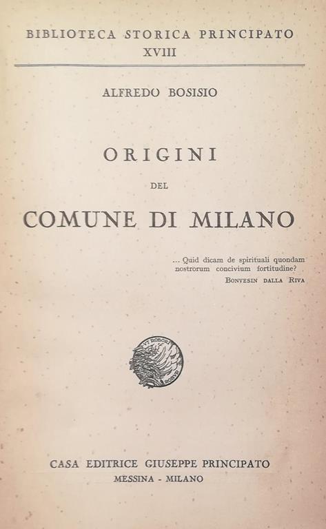 Origini Del Comune Di Milano - Alfredo Bosisio - copertina