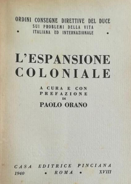 L' Espansione Coloniale - Paolo Orano - copertina
