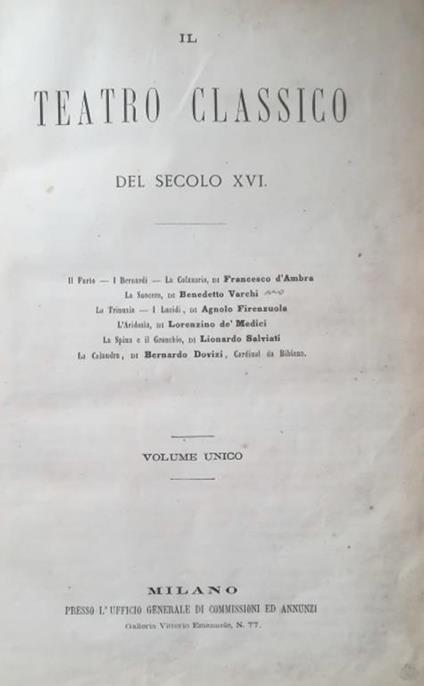 Il Teatro Classico Del Secolo Xvi - copertina