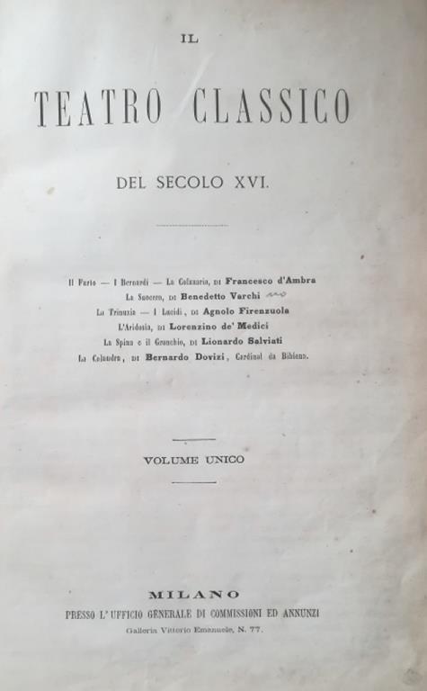 Il Teatro Classico Del Secolo Xvi - copertina