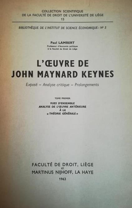 L' oeuvre de John Maynard Keynes - Paula Lambert - copertina