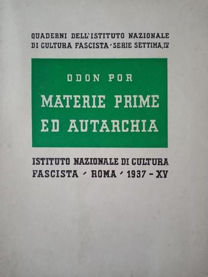 Materie prime ed autarchia - Odon Por - copertina