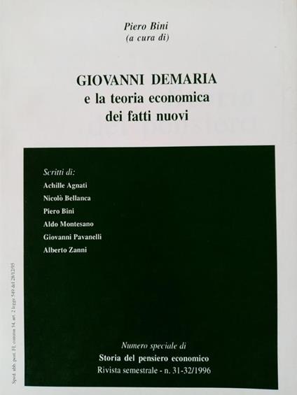 Giovanni Demaria e la teoria economica dei fatti nuovi - copertina