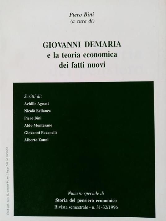 Giovanni Demaria e la teoria economica dei fatti nuovi - copertina