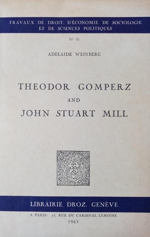 Theodor Gomperz and John Stuart Mill - copertina