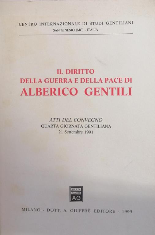 Il Diritto Della Guerra E Della Pace - Alberico Gentili - copertina