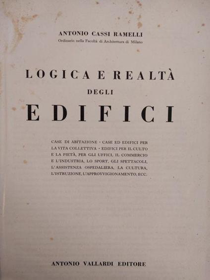 Logica E Realtà Degli Edifici - Antonio Cassi Ramelli - copertina