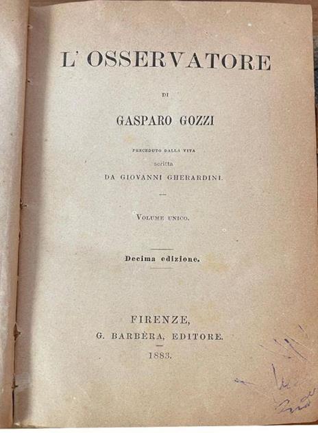 L' Osservatore - Gasparo Gozzi - copertina