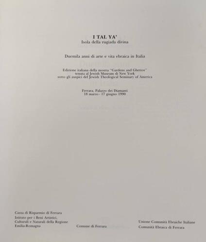 I Tal Ya' Isola Della Rugiada Divina Duemila Anni Di Arte E Vita Ebraica In Italia Di: Mann B. Vivian - copertina