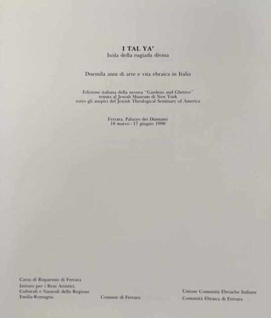 I Tal Ya' Isola Della Rugiada Divina Duemila Anni Di Arte E Vita Ebraica In Italia Di: Mann B. Vivian - copertina