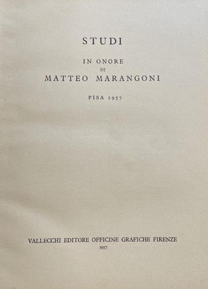 Studi In Onore Di Matteo Marangoni - copertina