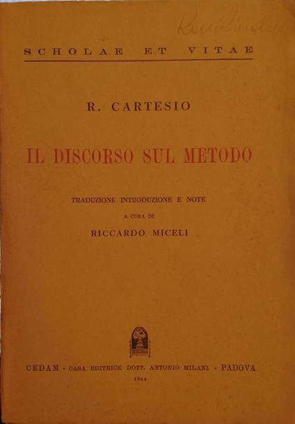 Il Discorso Sul Metodo Di: Cartesio R. - copertina
