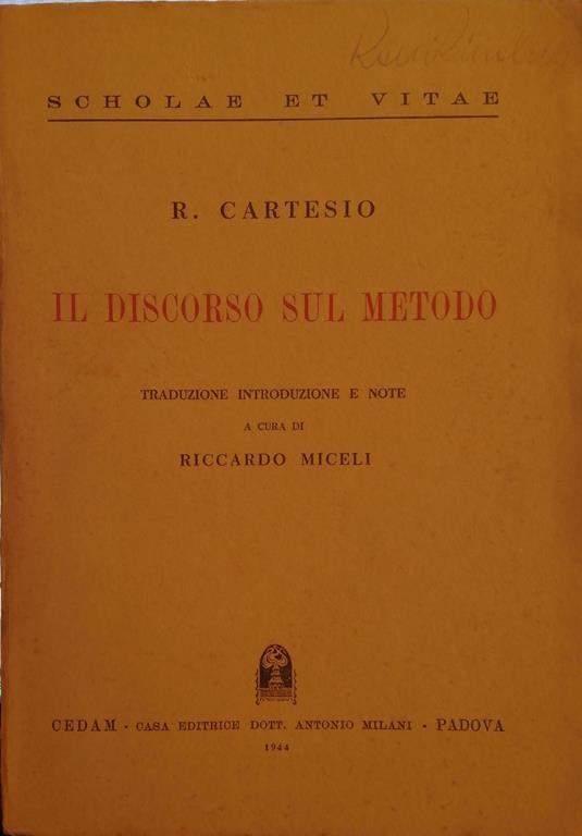 Il Discorso Sul Metodo Di: Cartesio R. - copertina