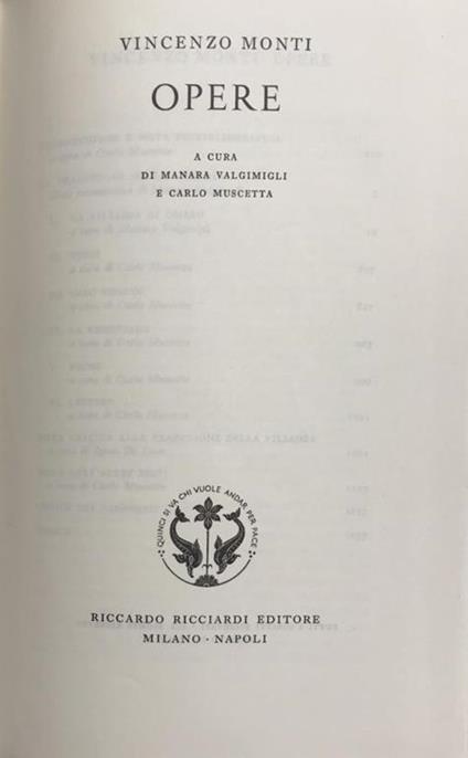 Opere - Vincenzo Monti - copertina