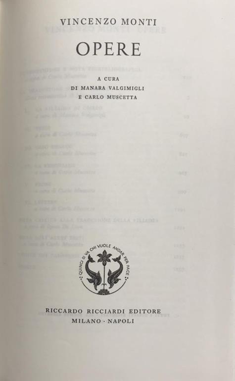Opere - Vincenzo Monti - copertina
