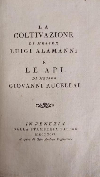 La Coltivazione. Le Api - Luigi Alamanni - copertina