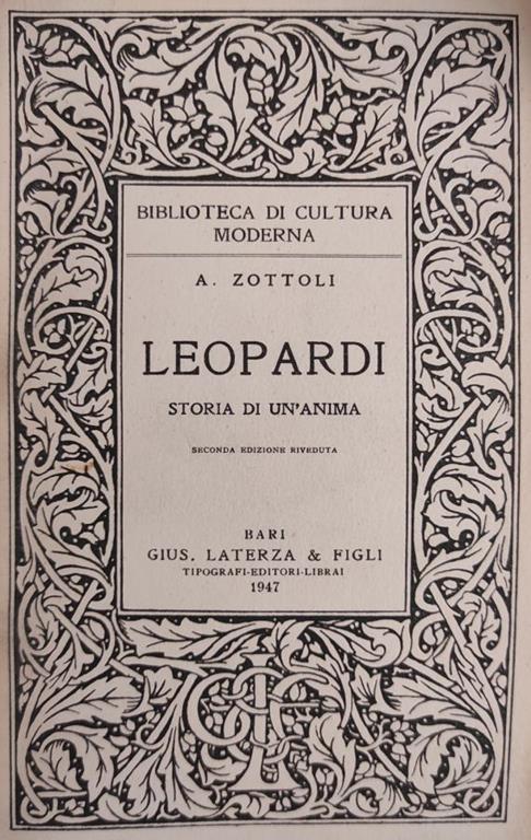 Leopardi. Storia Di Un'Anima - Angelandrea Zottoli - copertina