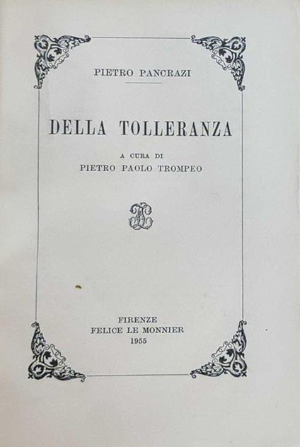 Della Tolleranza - Pietro Pancrazi - copertina