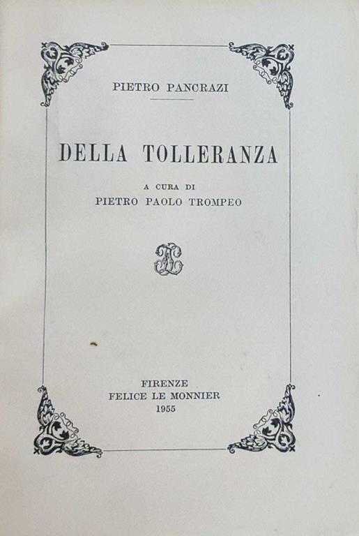 Della Tolleranza - Pietro Pancrazi - copertina