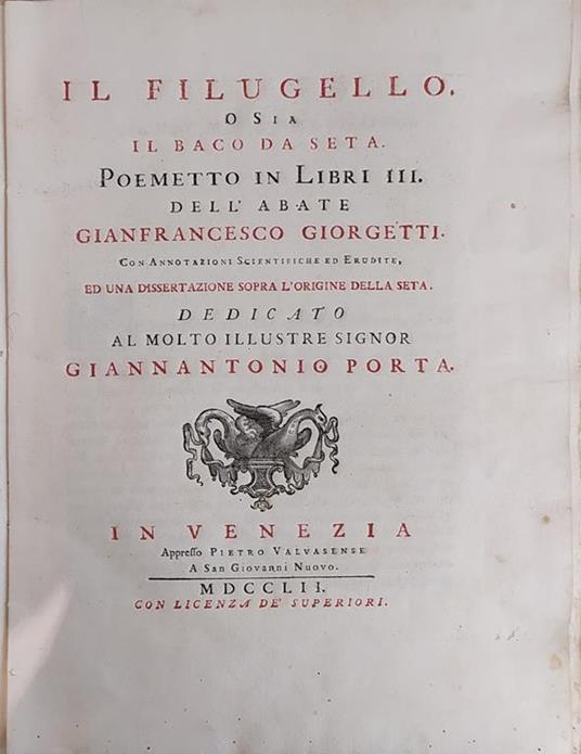 Il Filugello, O Sia Il Baco Da Seta. Poemetto In Libri Iii - copertina