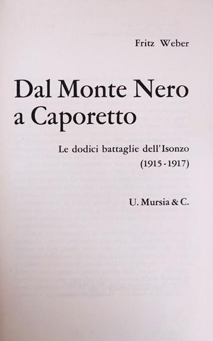 Dal Montenero A Caporetto - Fritz Weber - copertina