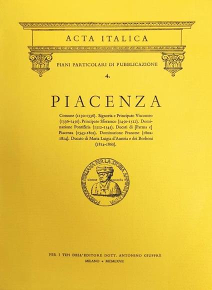 Piacenza (1130 - 1860) - Piero Castignoli - copertina