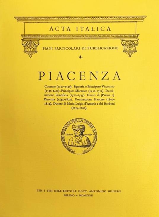 Piacenza (1130 - 1860) - Piero Castignoli - copertina