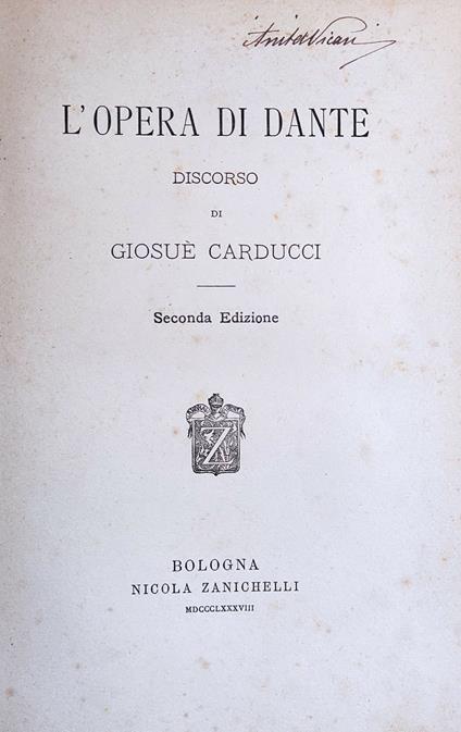 L' Opera Di Dante - Giosuè Carducci - copertina