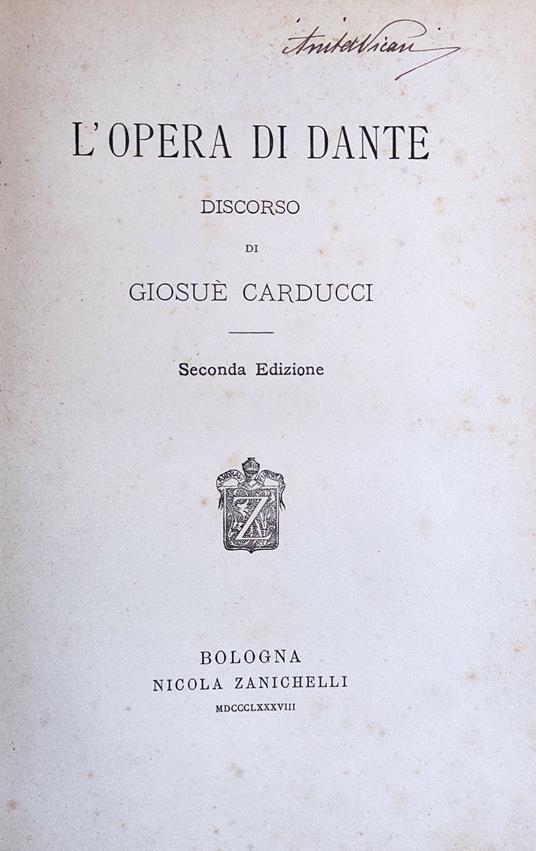 L' Opera Di Dante - Giosuè Carducci - copertina