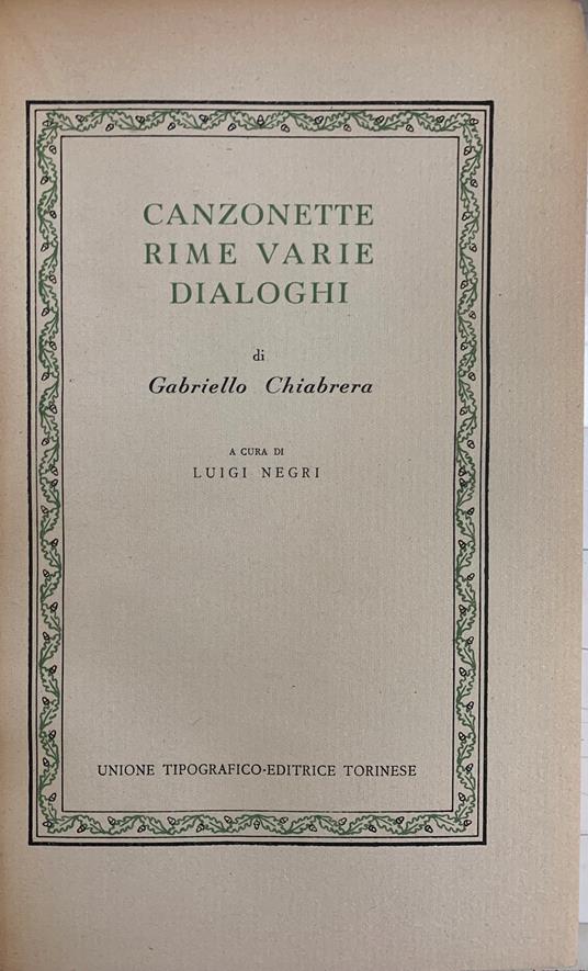 Canzonette, Rime Varie, Dialoghi - Gabriello Chiabrera - copertina