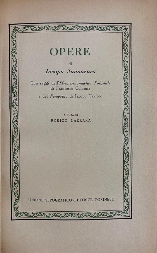 Opere - Jacopo Sannazzaro - copertina