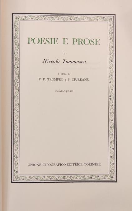 Poesie E Prose - Niccolò Tommaseo - copertina