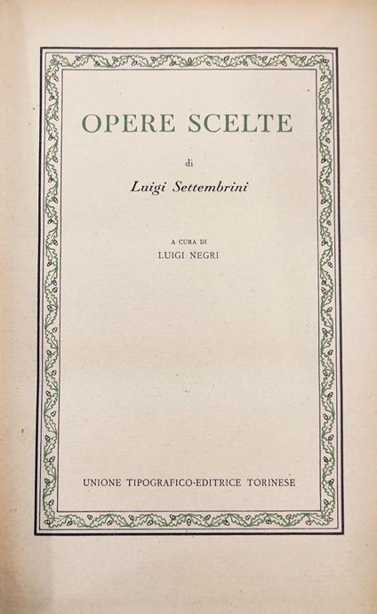 Opere Scelte - Luigi Settembrini - copertina