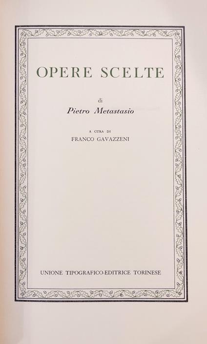 Opere Scelte - Pietro Metastasio - copertina