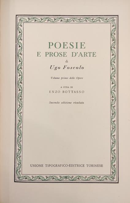 POESIE E PROSE D'ARTE seguito da SAGGI CRITICI - Ugo Foscolo - copertina