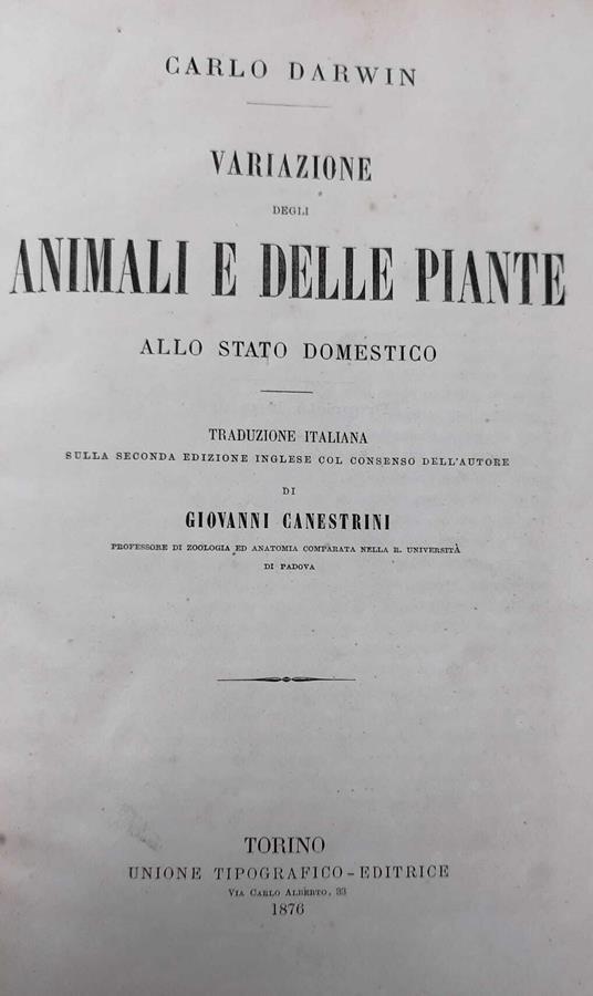 Variazione Degli Animali E Delle Piante Allo Stato Domestico - copertina