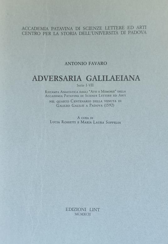 Adversaria Galilaeiana Serie I-Vii - Antonio Favaro - copertina