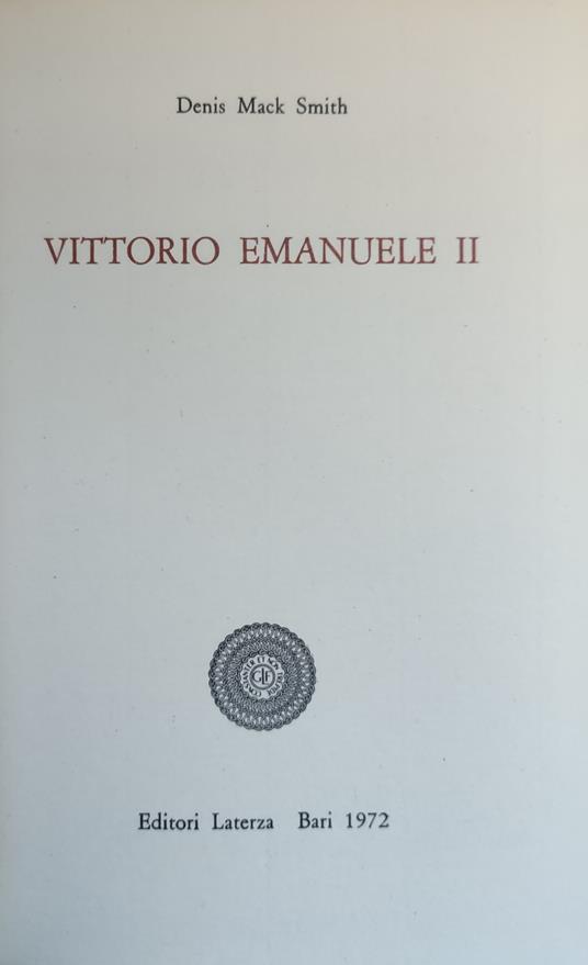 Vittorio Emanuele Ii - Denis Mack Smith - copertina