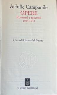Opere. Romanzi E Racconti 1924-1933 - Achille Campanile - copertina
