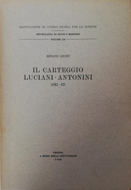 Carteggio Luciani-Antonini (1861-1867) - copertina