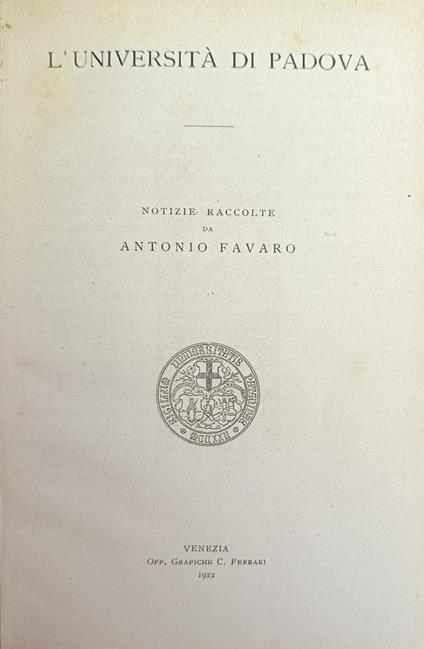 L' Universita' Di Padova - Antonio Favaro - copertina