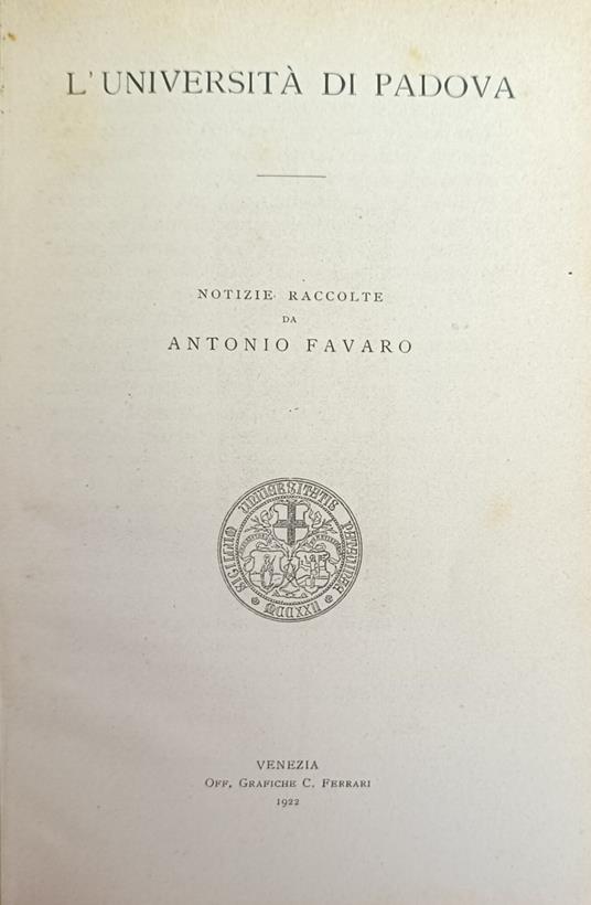 L' Universita' Di Padova - Antonio Favaro - copertina