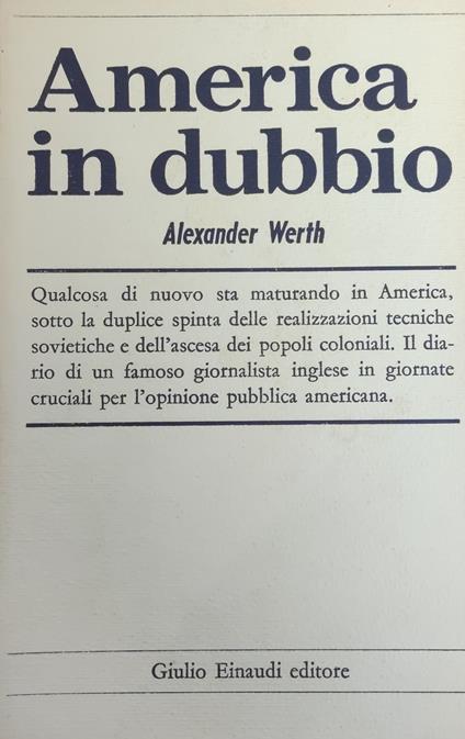 America In Dubbio - Alexander Werth - copertina