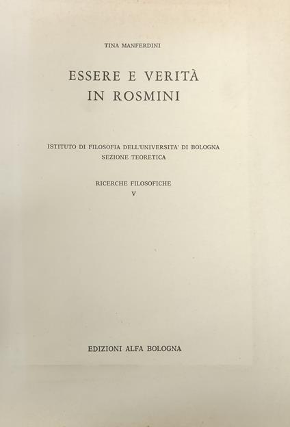 Essere E Verità In Rosmini - copertina