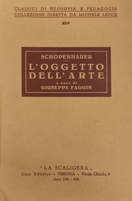 L' Oggetto Dell'Arte - Arthur Schopenhauer - copertina
