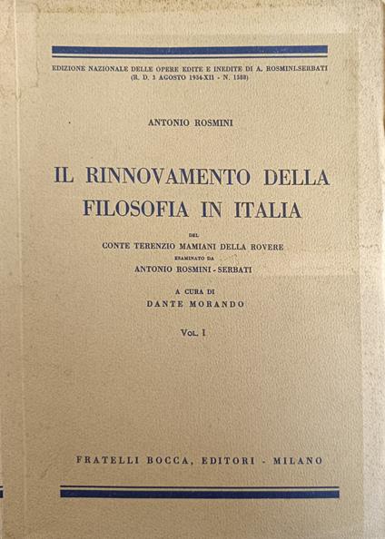 Il Rinnovamento Della Filosofia In Italia - Antonio Rosmini - copertina