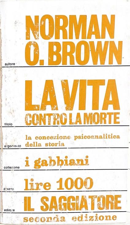La Vita Contro La Morte. Il Significato Psicoanalitico Della Storia - Norman O. Brown - copertina